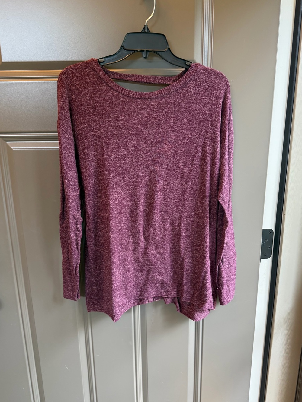 American Eagle Women's Marled Lace Up Back Plum Long-Sleeve Knit Top, Size L